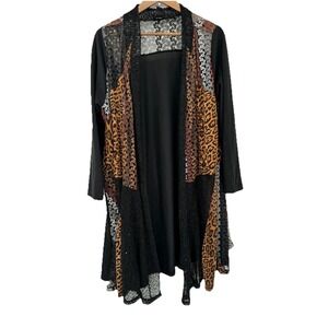 La Vanya Plus 2X Open Front Cardigan Wrap Duster Jacket Cheetah Lace Mob Wife
